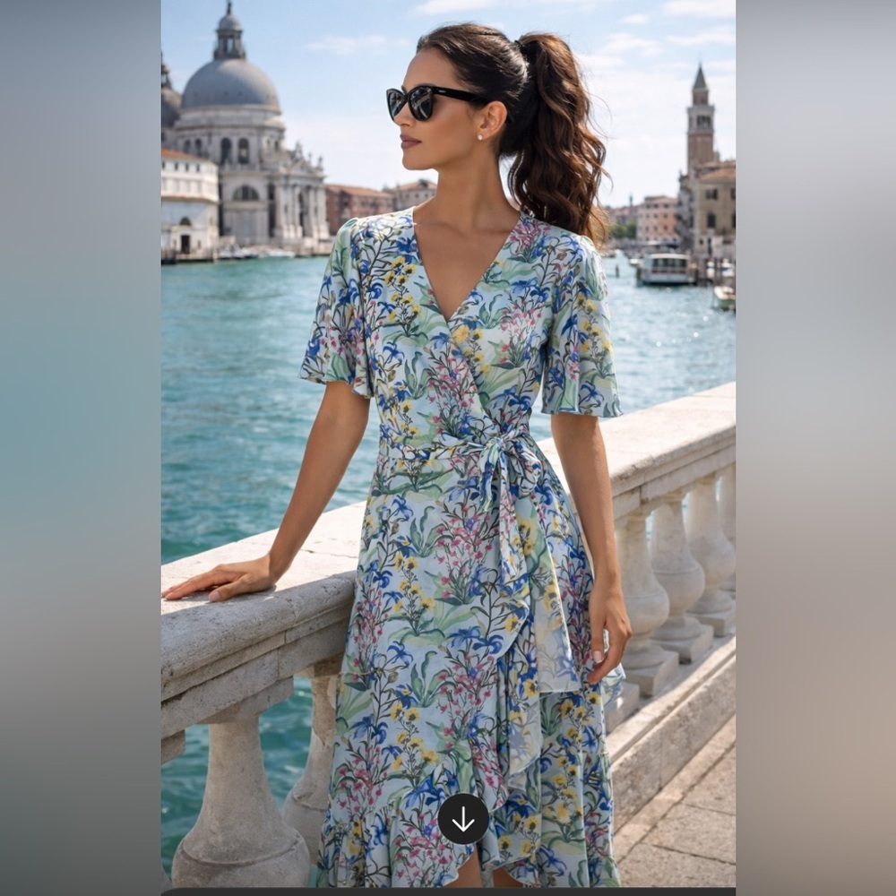 J.McLaughlin Audette Floral Silk Blend Wrap Dress size XS